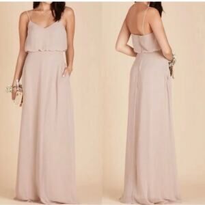 Birdy Grey Gwennie Chiffon Gown Sleeveless Spaghetti Straps Taupe Slit S NEW